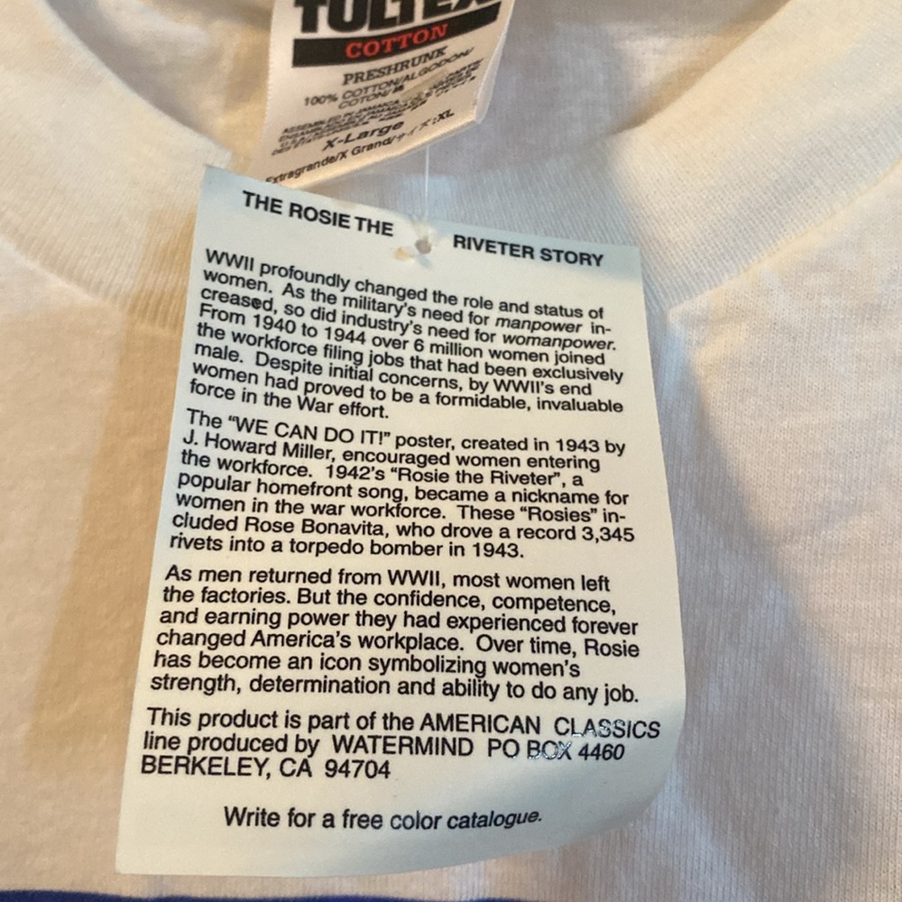 Rosie the Riveter Tultex White T-Shirt with Iconic Graphic; Size XL - Picture 3 of 5